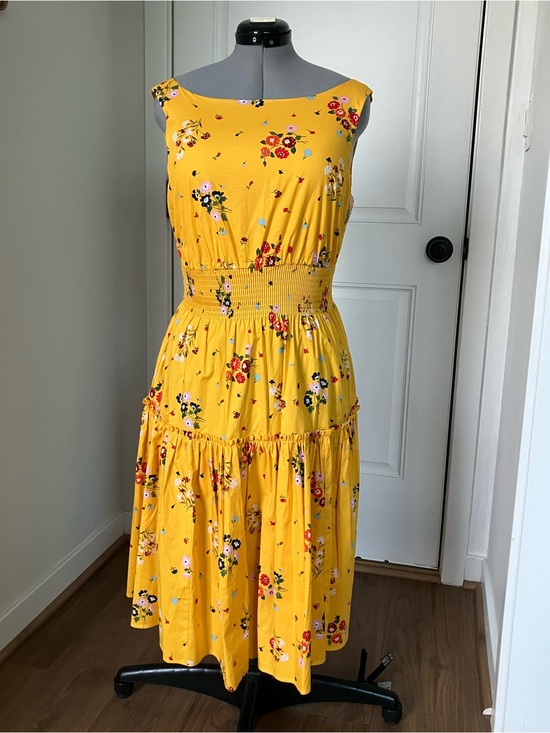 kate spade Dresses & Skirts - kate spade Yellow Floral Smocked Midi Dress with Boat Neck